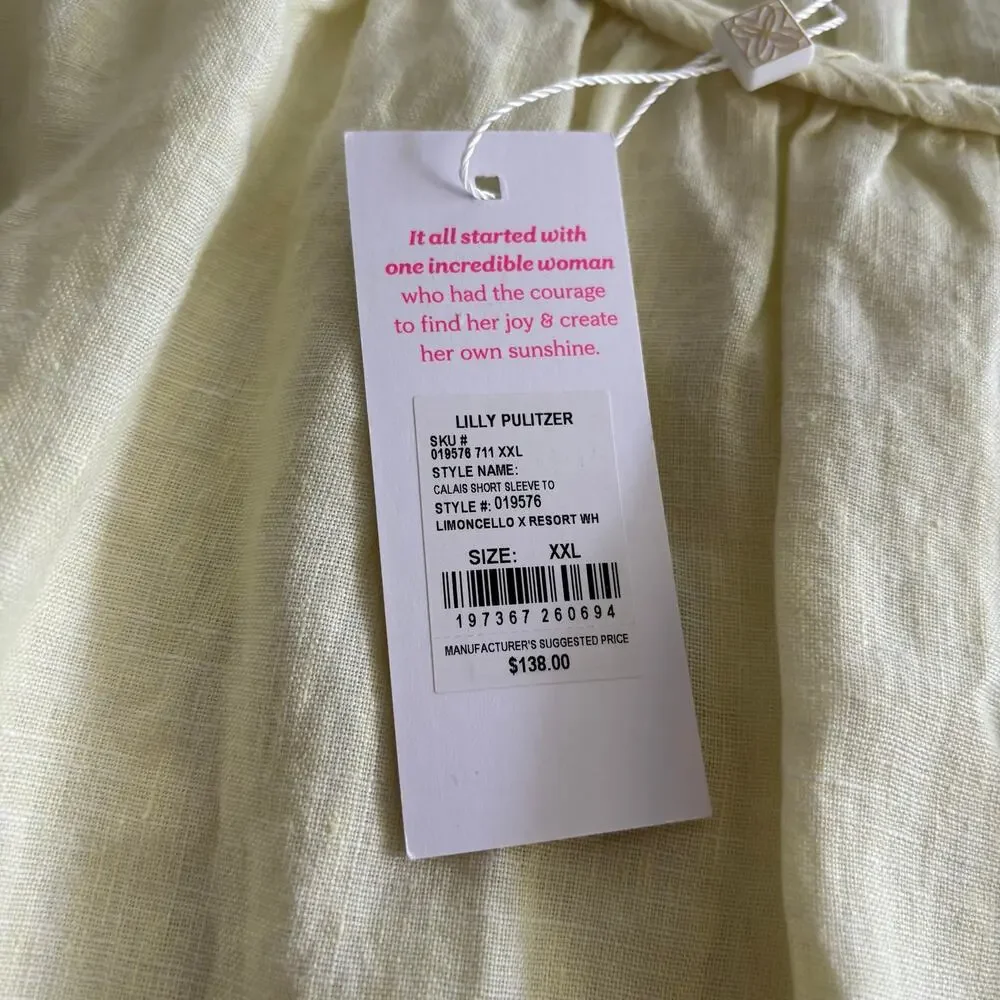 Lilly Pulitzer Calais 100% Linen Short Sleeve Top Brand New Size XXL